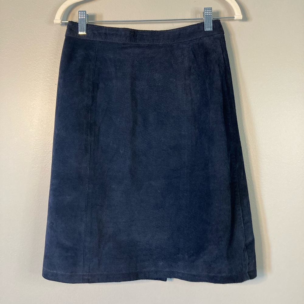 Global Identity G III Suede Leather Pencil Skirt 9/10 Navy Blue Sexy.